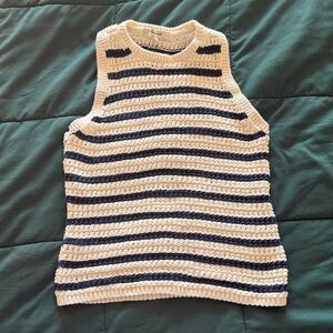Madewell Navy and Cream Knit Top